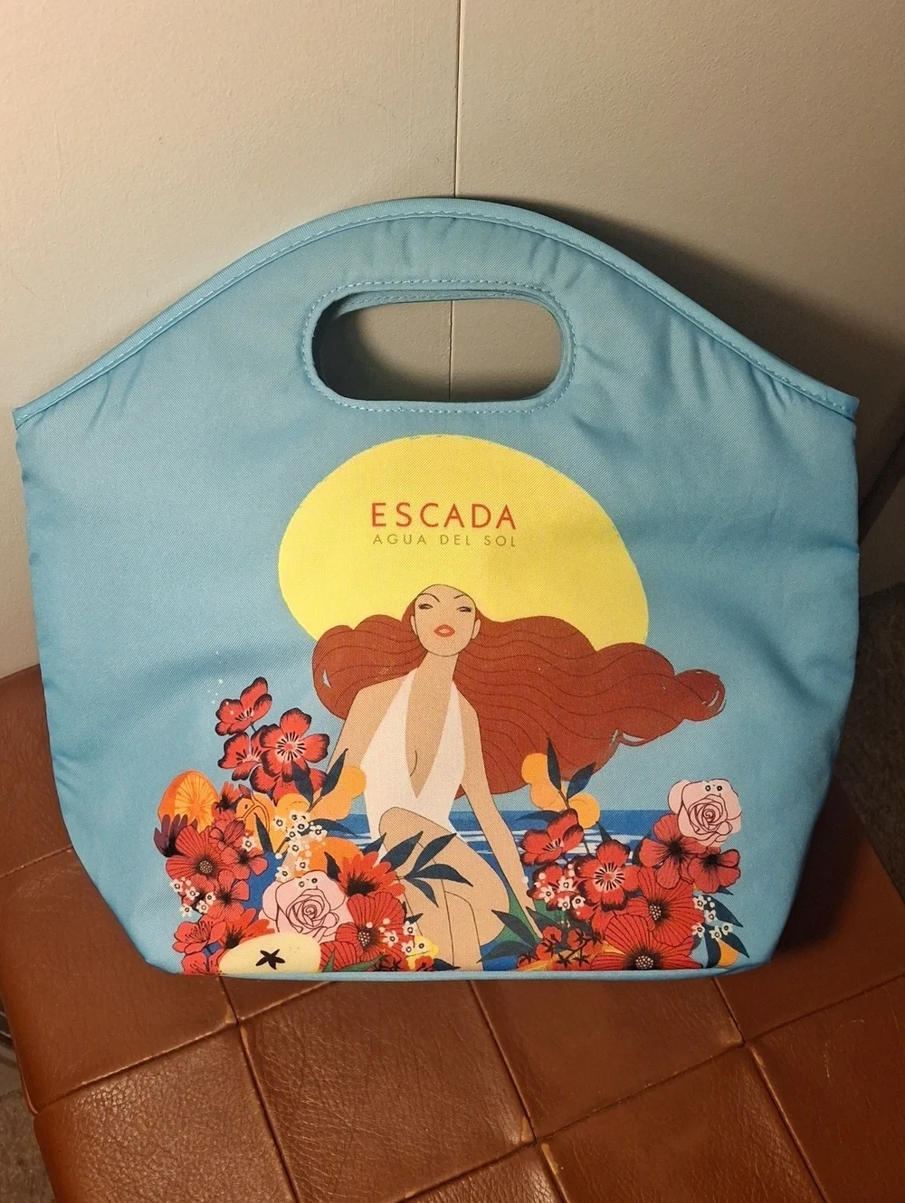 Escada Blue Illustrated 'Agua Del Sol' Tote with Sunflower Motif